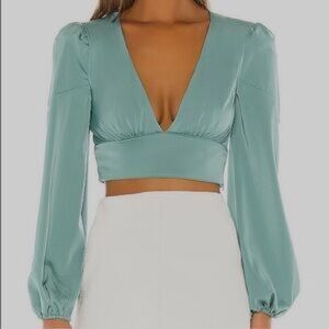 NBD Teal V-Neck Crop Top